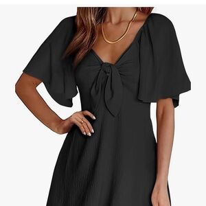 Elegant Black Dress with Tie-Front Detail